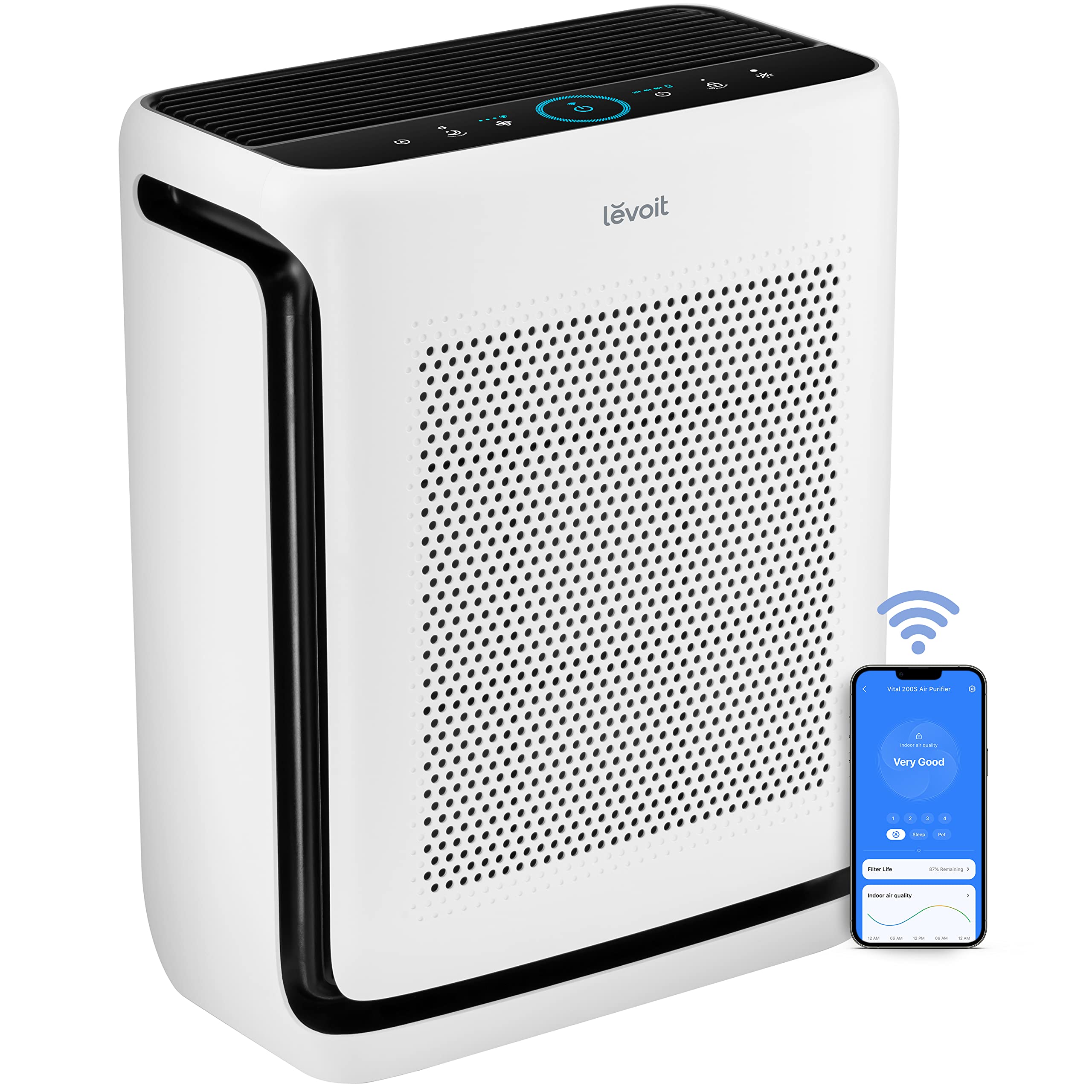 LEVOIT Air Purifiers for Home Large Room Up to 1900 Ft² in 1 Hr with Washable Filters, Air Quality Monitor, Smart WiFi, HEPA Filter Captures Allergies, Pet Hair, Smoke, Pollen in Bedroom, Vital 200S