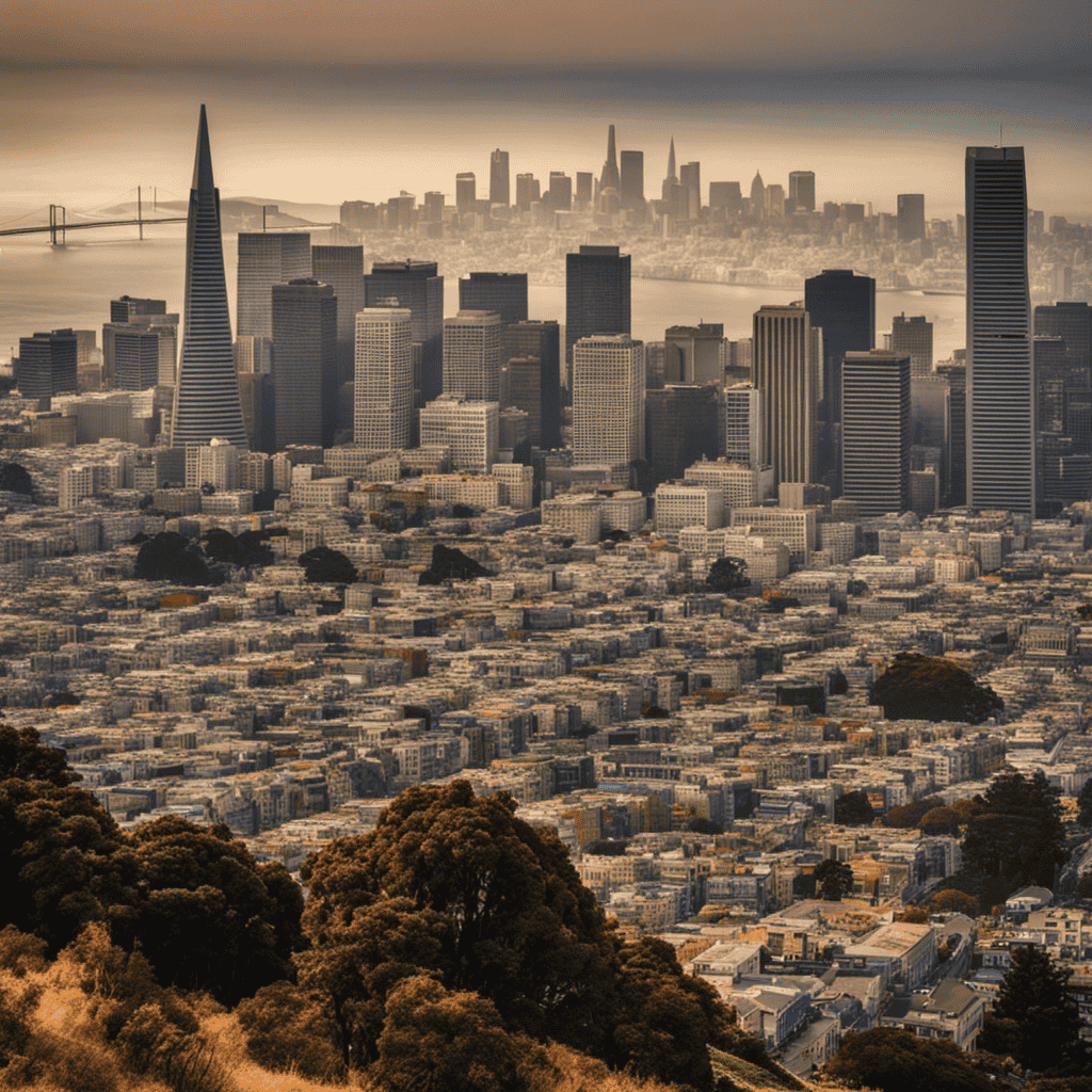 An image of a hazy skyline of San Francisco, with polluted air visible through the smog