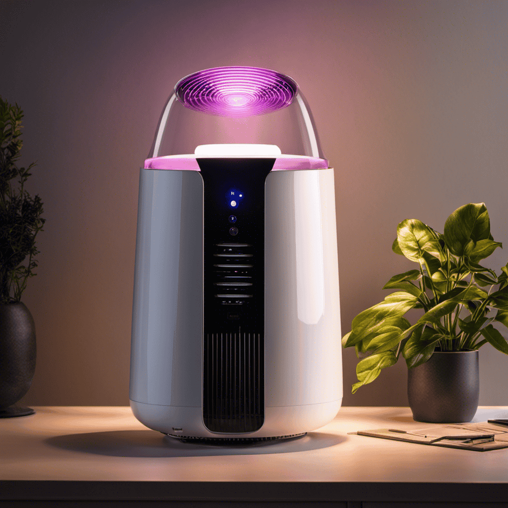 An image showcasing an air purifier with a UV bulb in action
