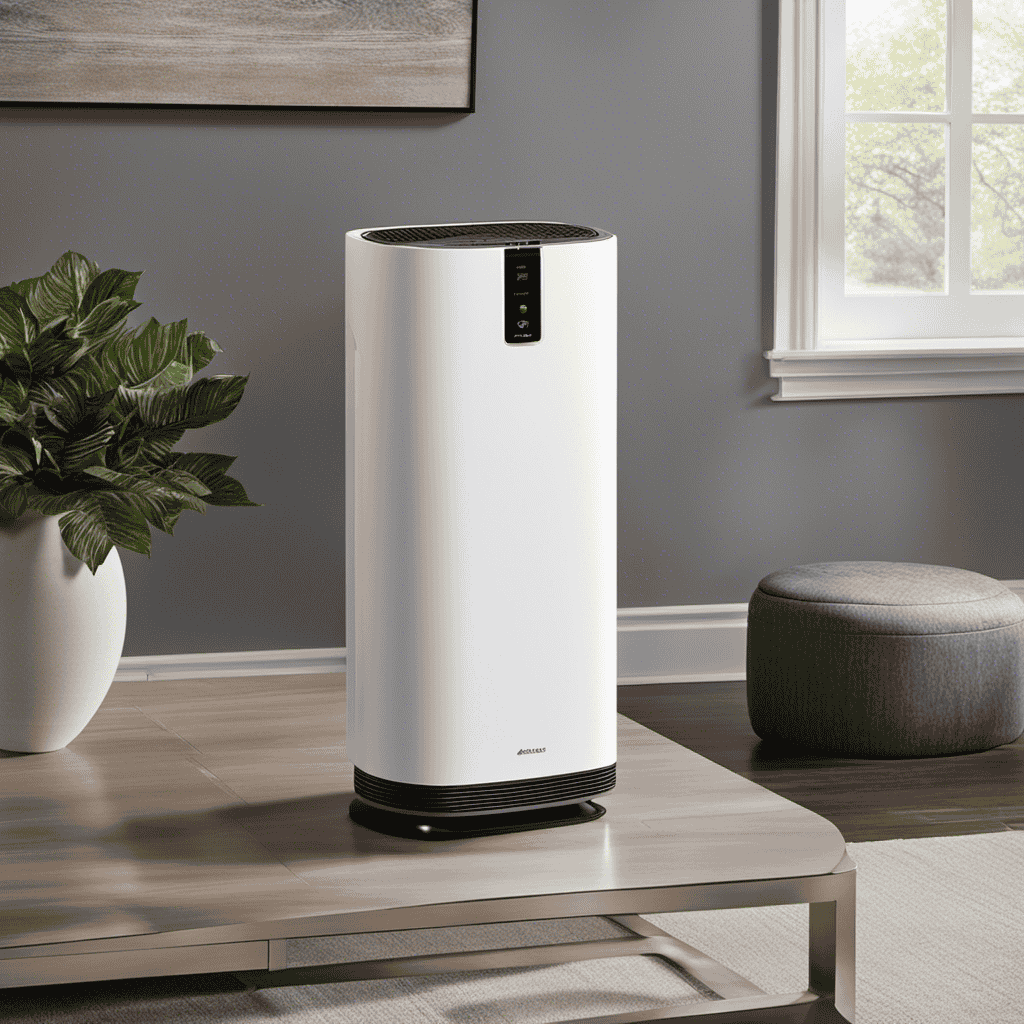 An image that features a close-up view of an air purifier's sleek design, showcasing its HEPA filter, intuitive touch controls, and indicator lights, emphasizing the importance of style and functionality