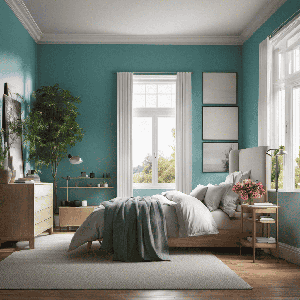 An image showcasing contrasting scenarios: on one side, a serene bedroom with fresh air, while on the other side, a polluted room filled with allergens and dust