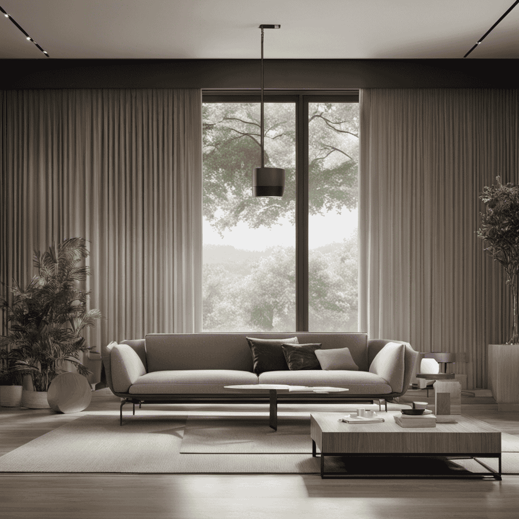 An image capturing a serene living room scene with the Airocide Air Purifier seamlessly integrated