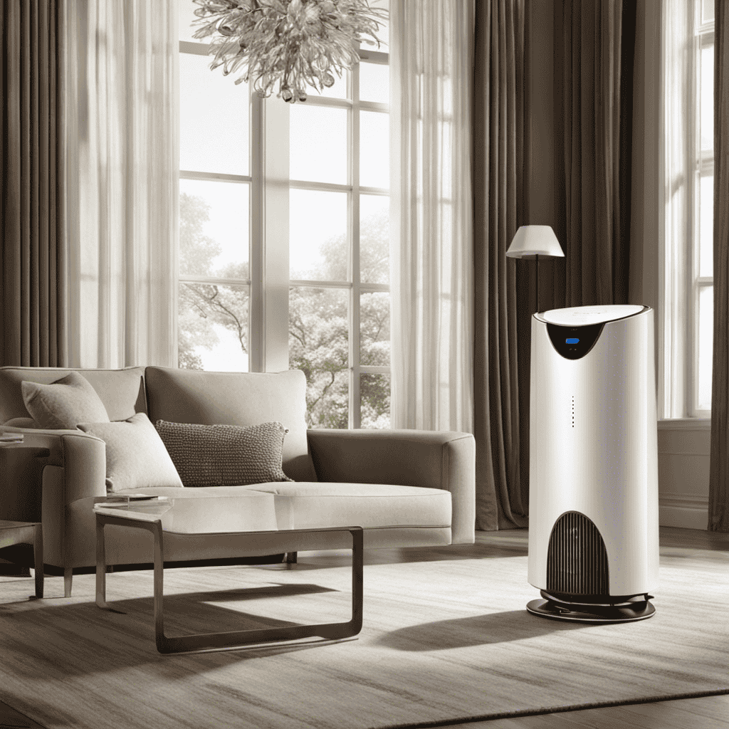 An image depicting a luxurious living room with the Amway Hepa Air Purifier as the focal point