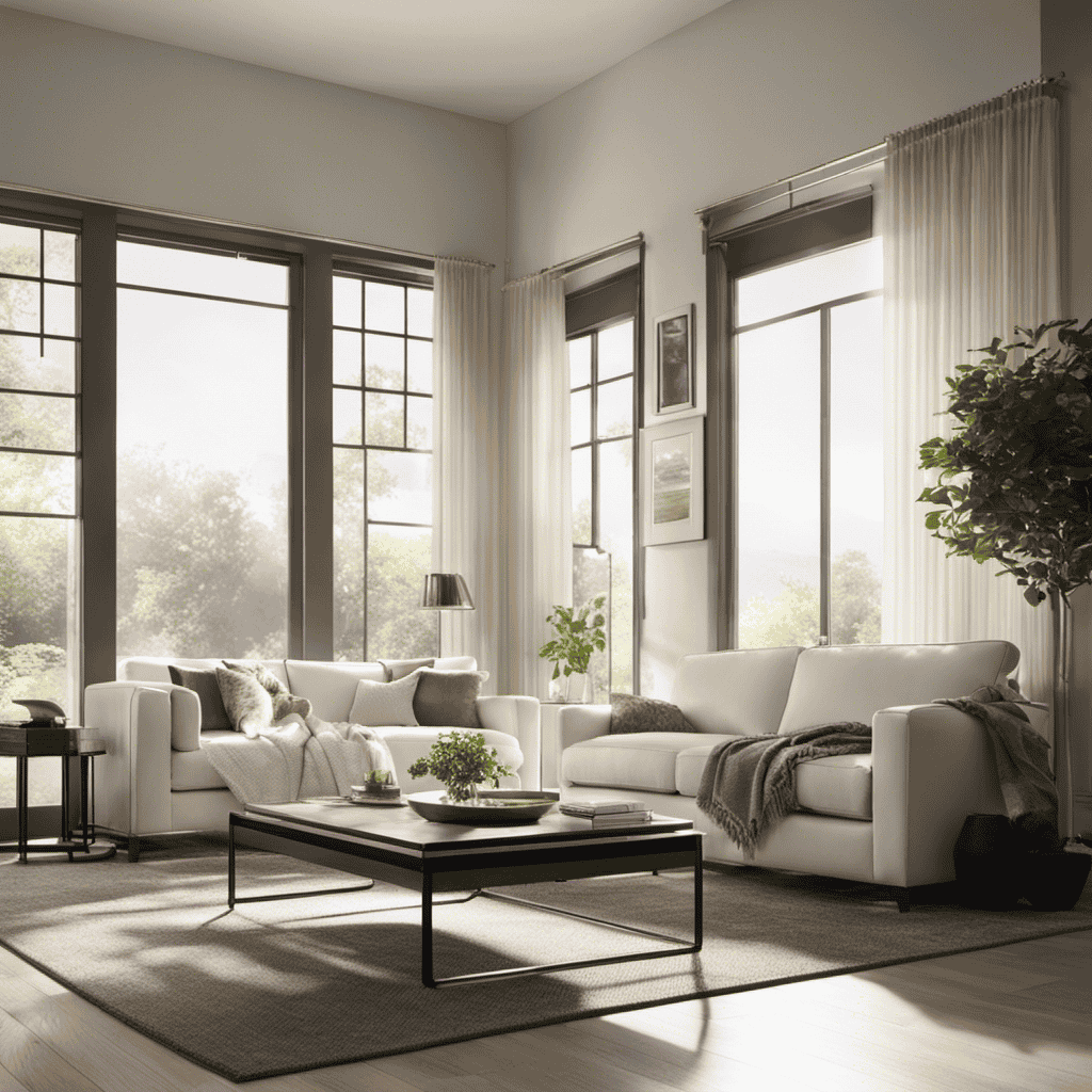 An image showcasing a serene living room setting, with sunlight streaming through a window