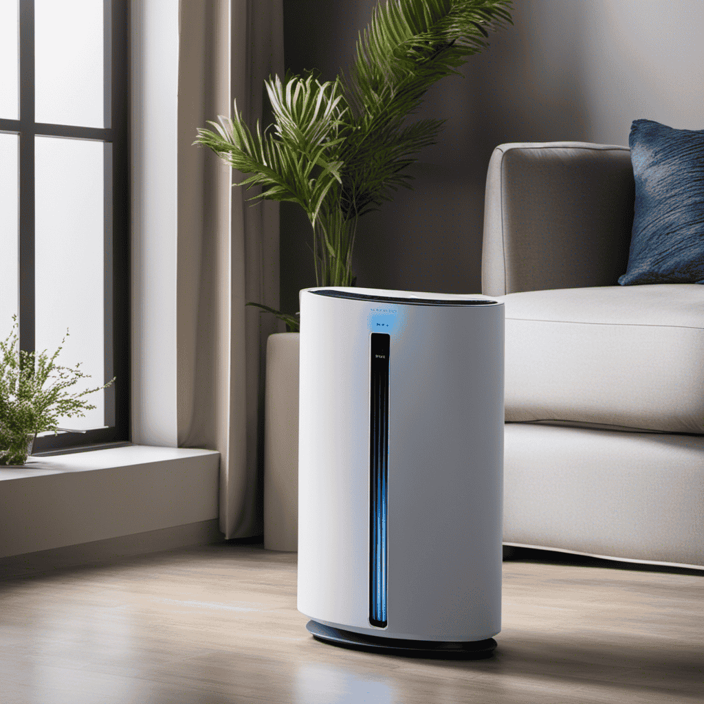 An image showcasing the Blue Air Purifier 403 with a close-up shot of its sleek exterior
