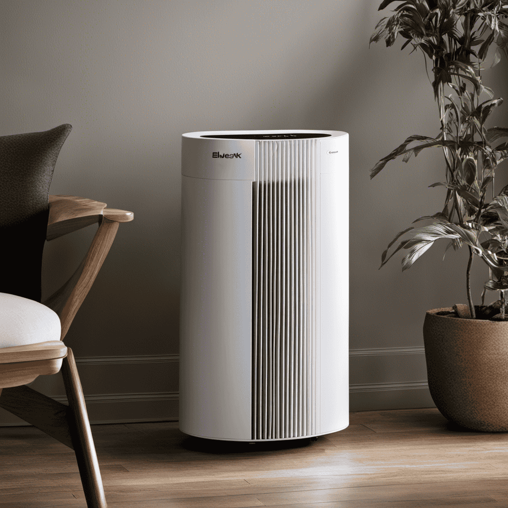 An image depicting a close-up view of a Blueair Air Purifier Sensek120pacpw with a removable filter compartment