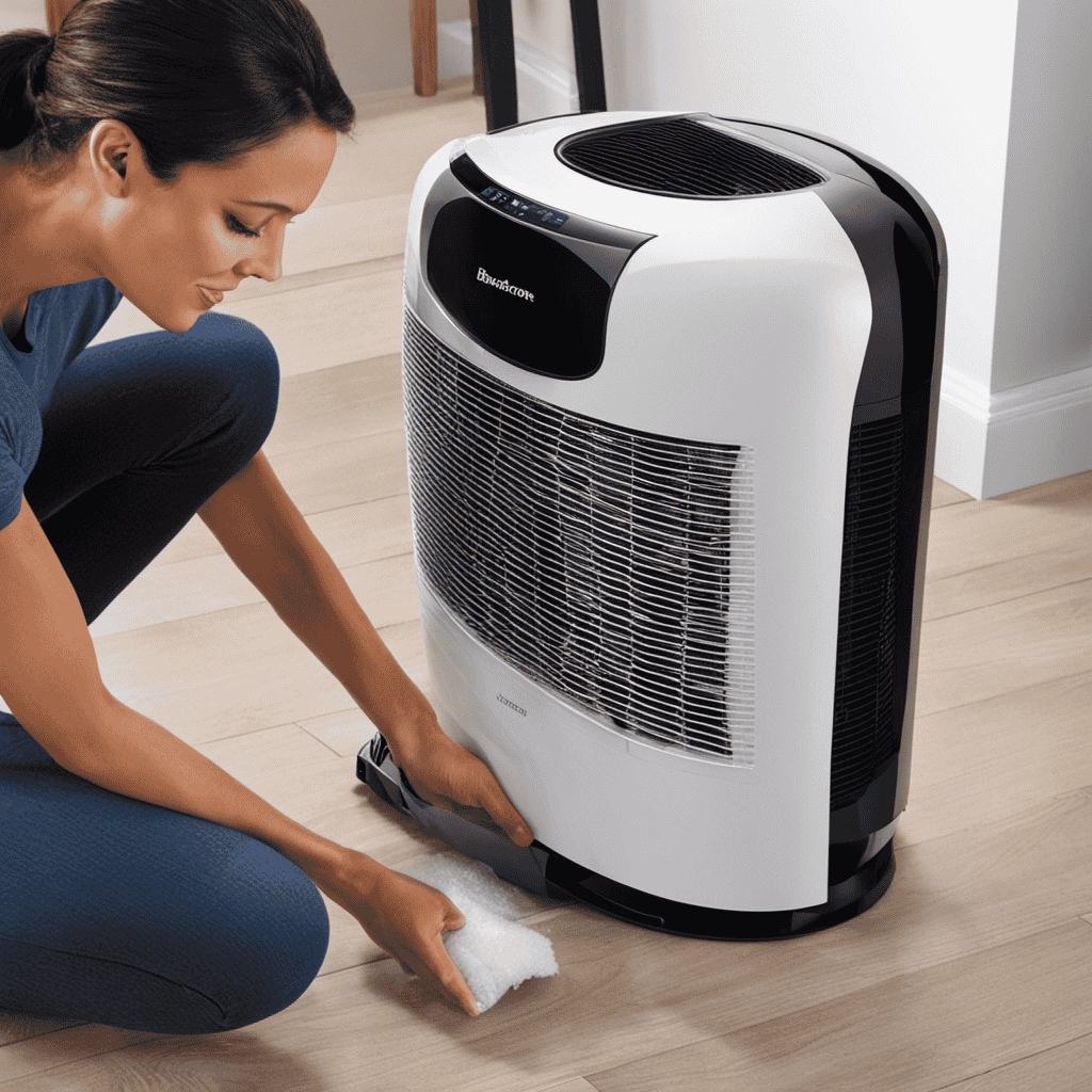 An image showcasing the step-by-step process of cleaning the filter for the Brookstone Air Purifier Model 561274