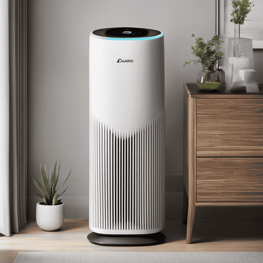 An image showcasing an air purifier diligently at work, surrounded by a variety of harmful chemicals and VOCs