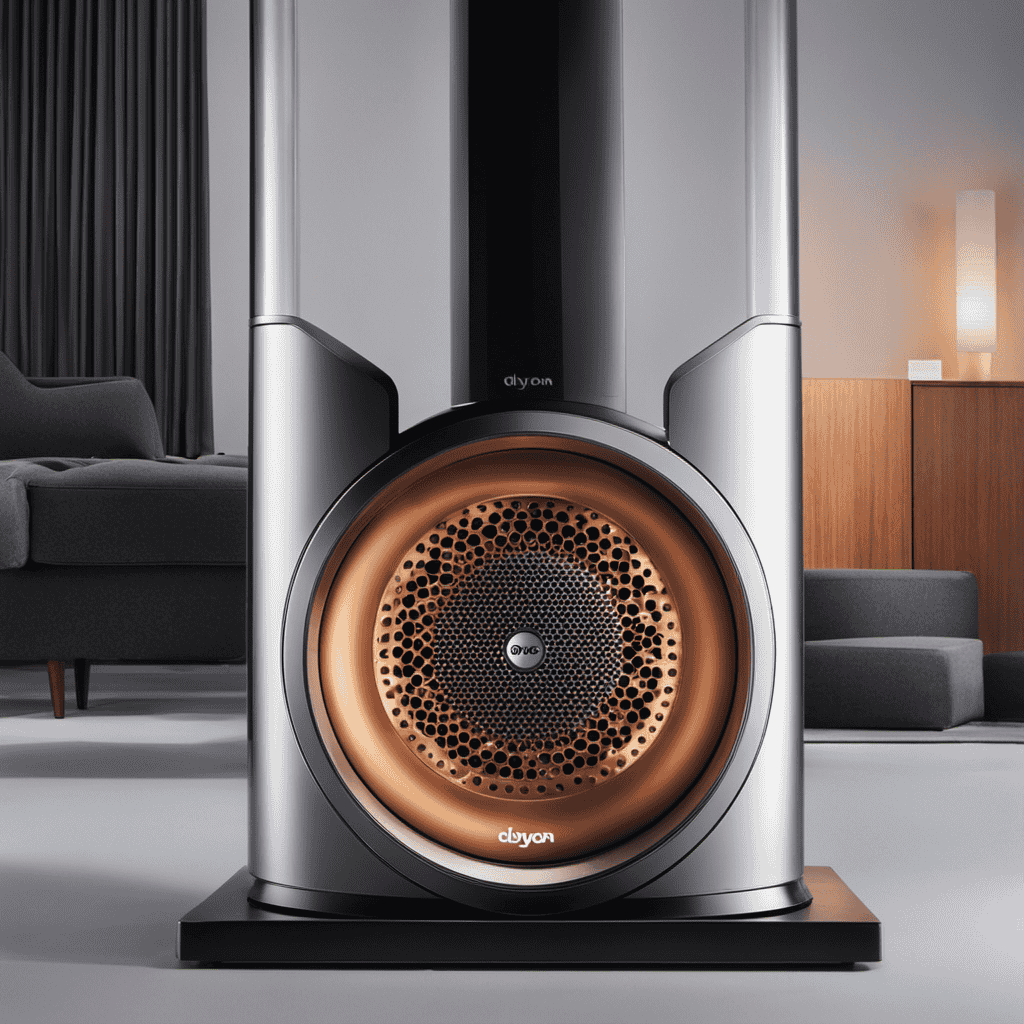 An image that showcases the intricate inner workings of the Dyson Hepa Air Purifier, highlighting its advanced filtration system, cyclone technology, and precise airflow control, capturing the essence of its efficiency and effectiveness