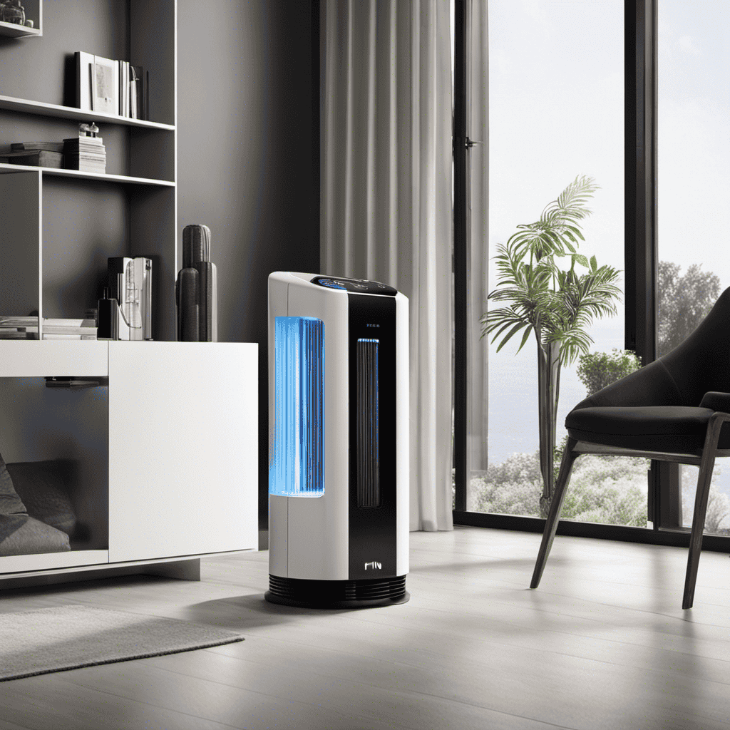 An image showcasing the Finn Hepa UV Air Purifier in action, with a clear view of its sleek design and powerful airflow