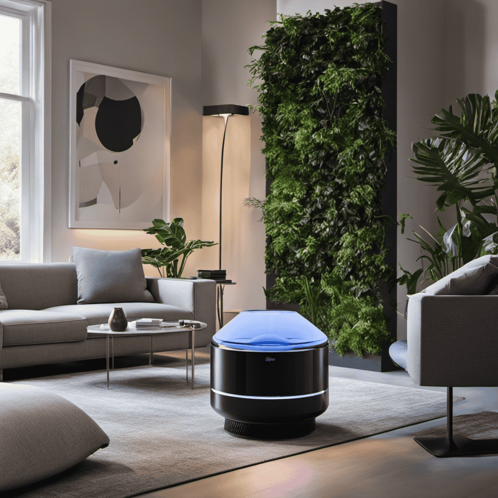 An image showcasing a spacious living room transformed by the Dyson Air Purifier