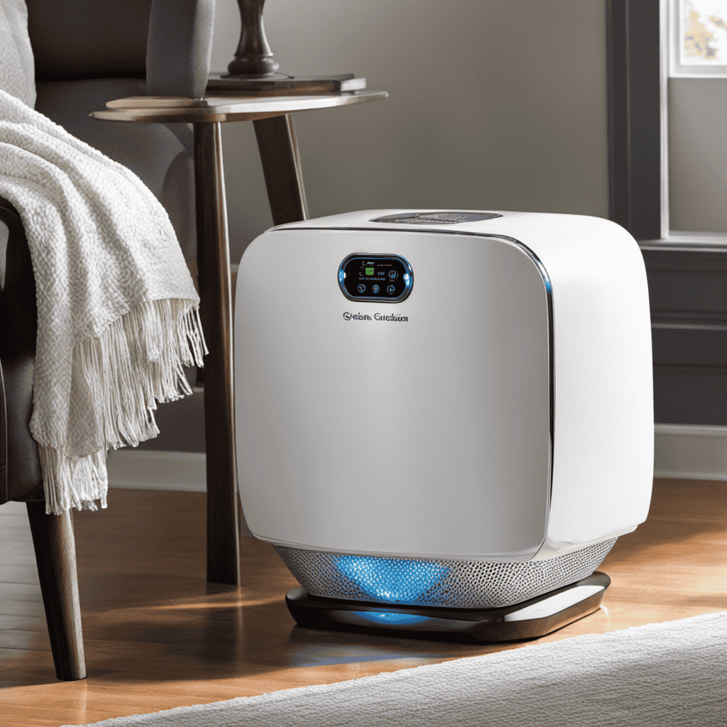 An image of a Germ Guardian GG1000 Air Purifier, sparkling clean and gleaming, placed on a spotless white cloth