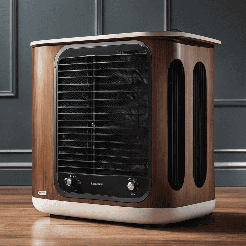An image that depicts a Holmes Air Purifier with its fan disassembled, showcasing a pair of gloved hands delicately wiping away accumulated dust from each individual fan blade, revealing a restored and pristine unit