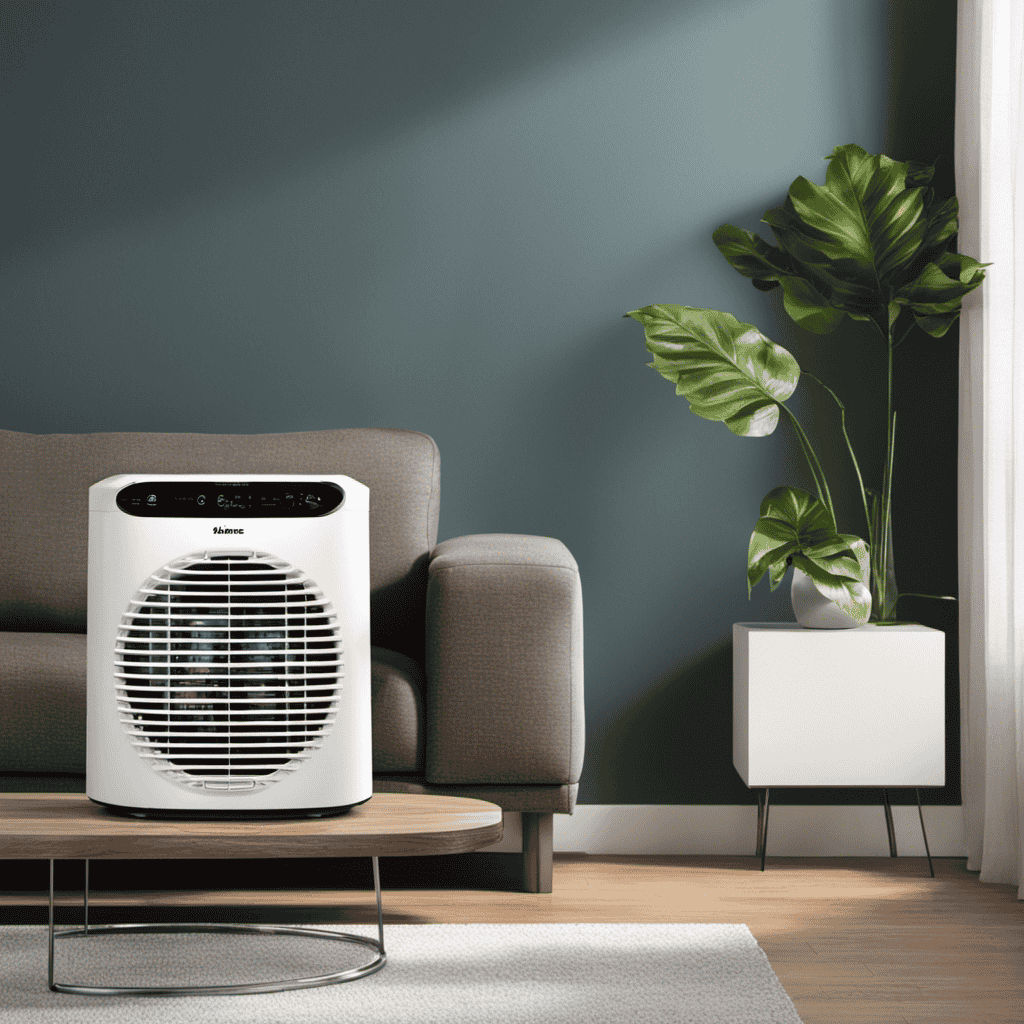 An image showcasing the Holmes Air Purifier Model HAP242 in a well-lit room, with a person effortlessly adjusting the settings, such as fan speed and timer, using the intuitive touch control panel