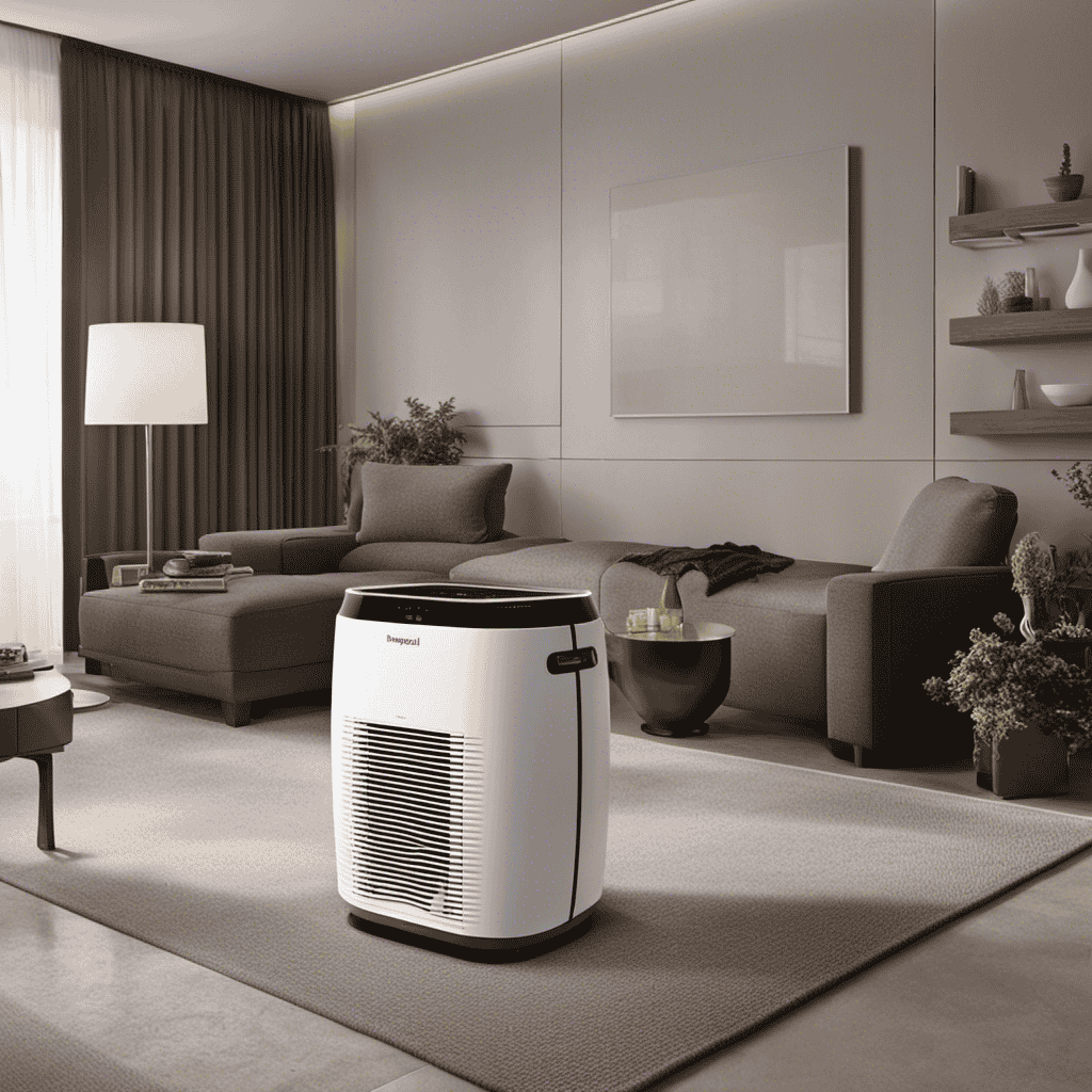 An image showcasing the Honeywell Air Purifier 17000 with a focus on its HEPA button