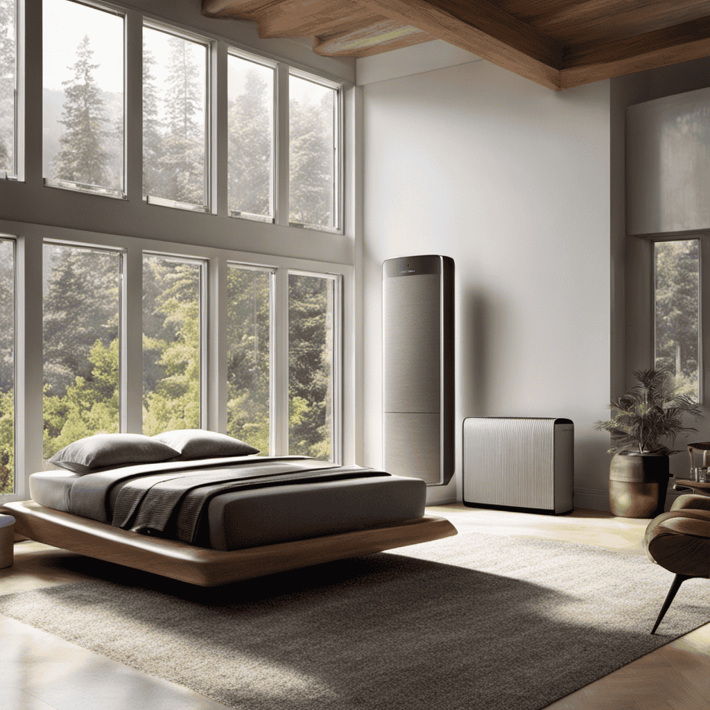 An image showcasing a spacious room with an advanced Minusa2 Ultra Quiet Air Purifier System quietly operating in the background