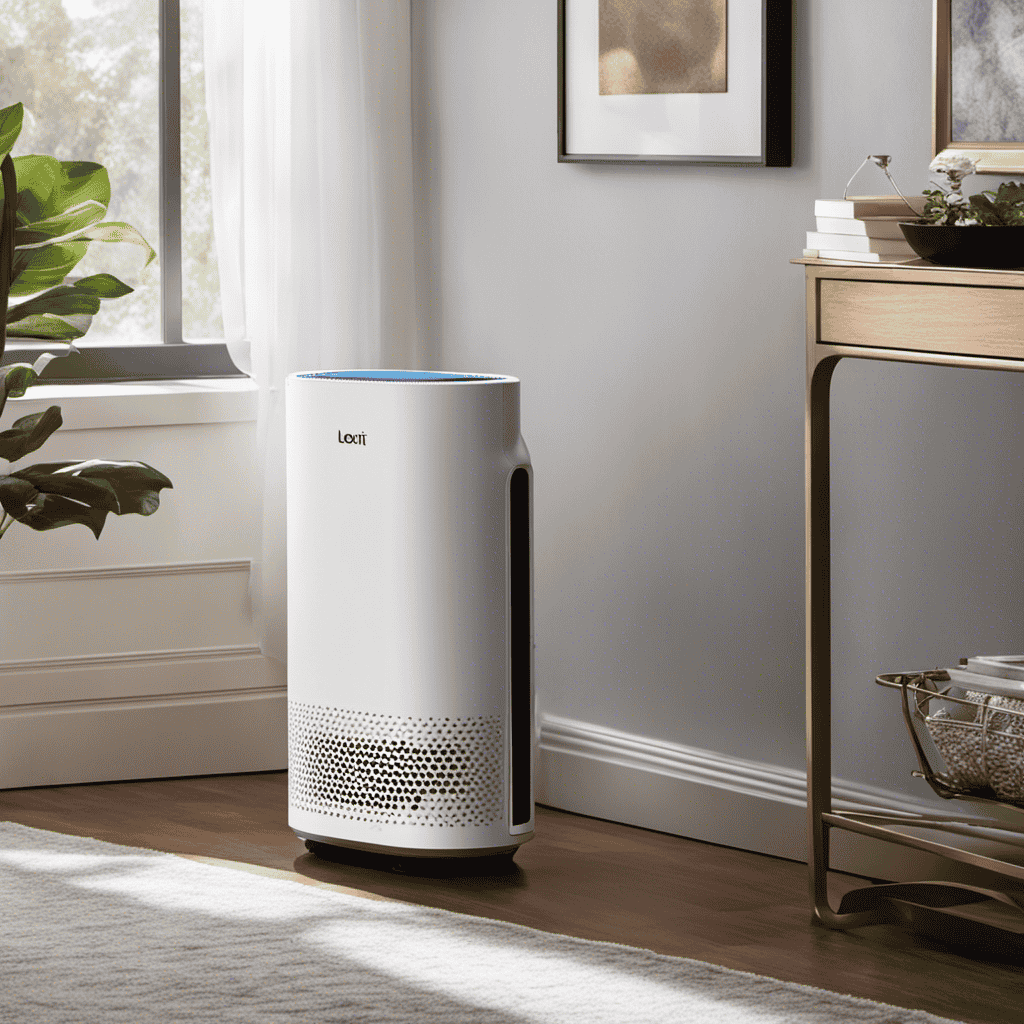 An image showcasing a person effortlessly breathing in clean, crisp air beside their Levoit Air Purifier