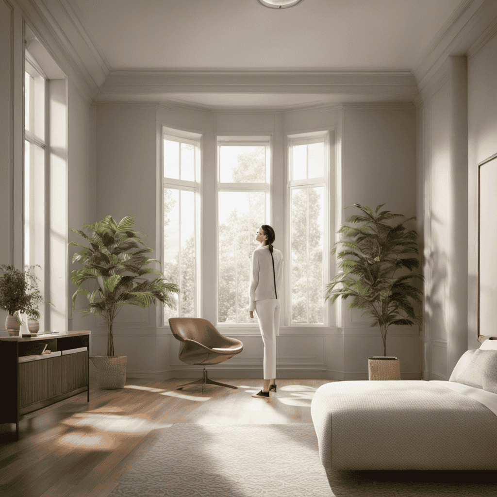 An image showcasing a person standing in a room filled with fresh, clean air