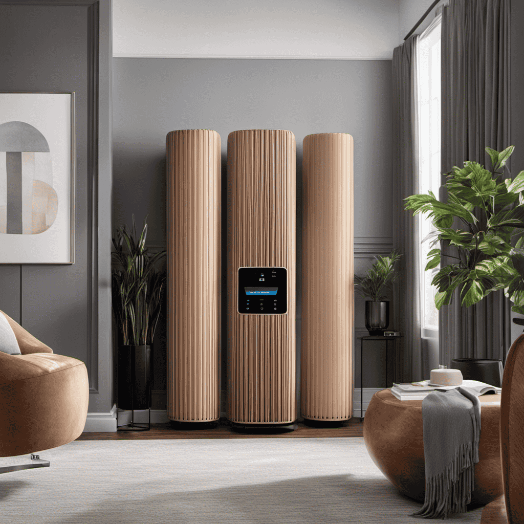 an image showcasing a crowded marketplace filled with a diverse array of sleek and modern air purifier models, each vying for attention with vibrant displays, highlighting the fierce competition in the industry