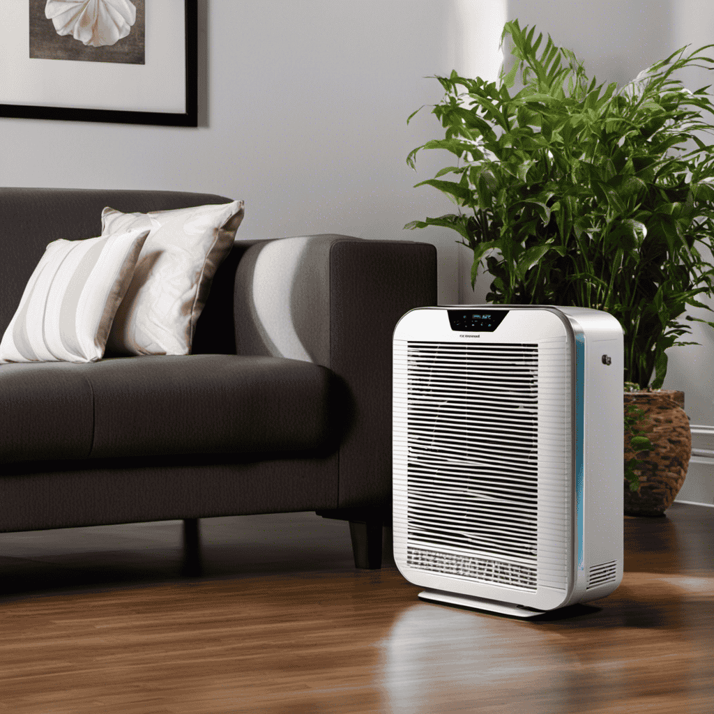 An image showcasing a Holmes air purifier/ionizer in action, capturing its sleek design and advanced filtration system