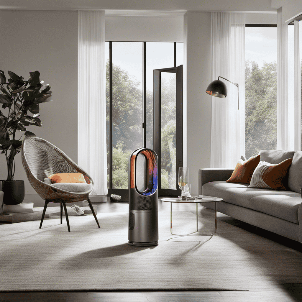 An image showcasing the Dyson Pure Hot+Cool Link Air Purifier Heater in action, with a room filled with clean, fresh air