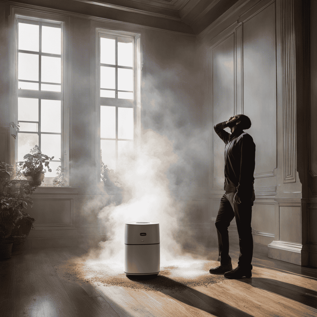 An image of a person standing in a room filled with dust particles