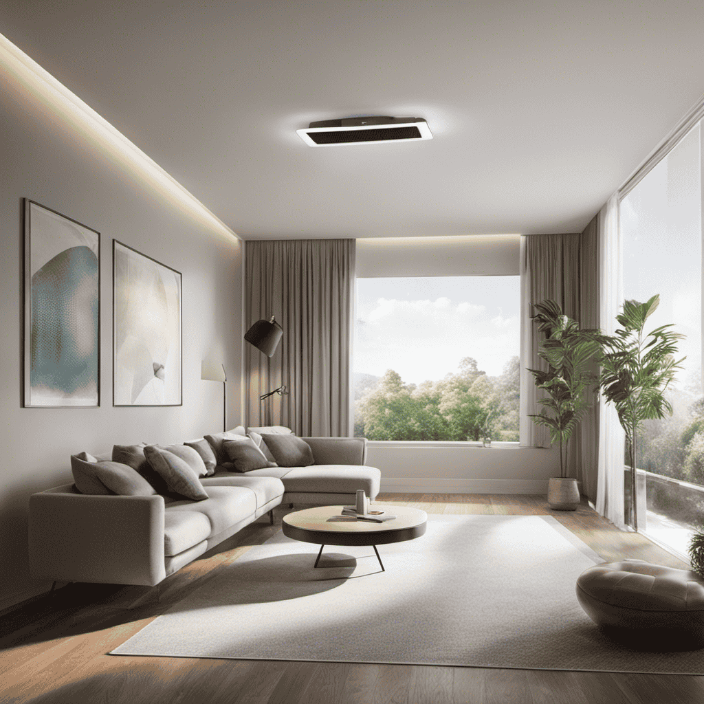 An image featuring a room with an air purifier placed in the corner, surrounded by clean and fresh-looking air