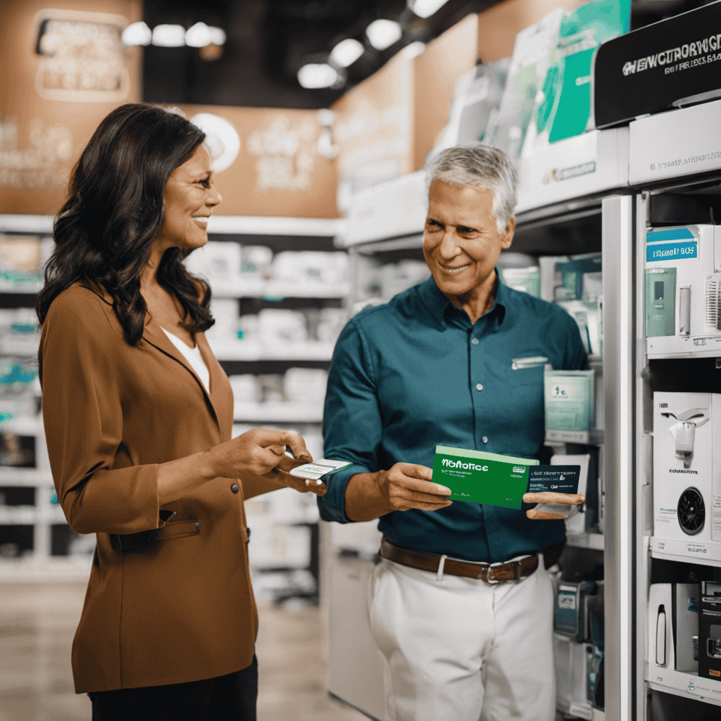 An image featuring a person holding a FSA Medicare card while selecting an air purifier in a store