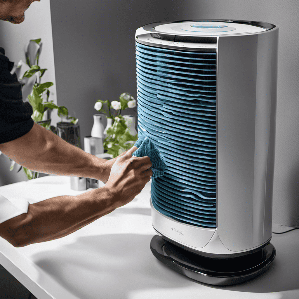 An image showcasing the process of cleaning an air purifier