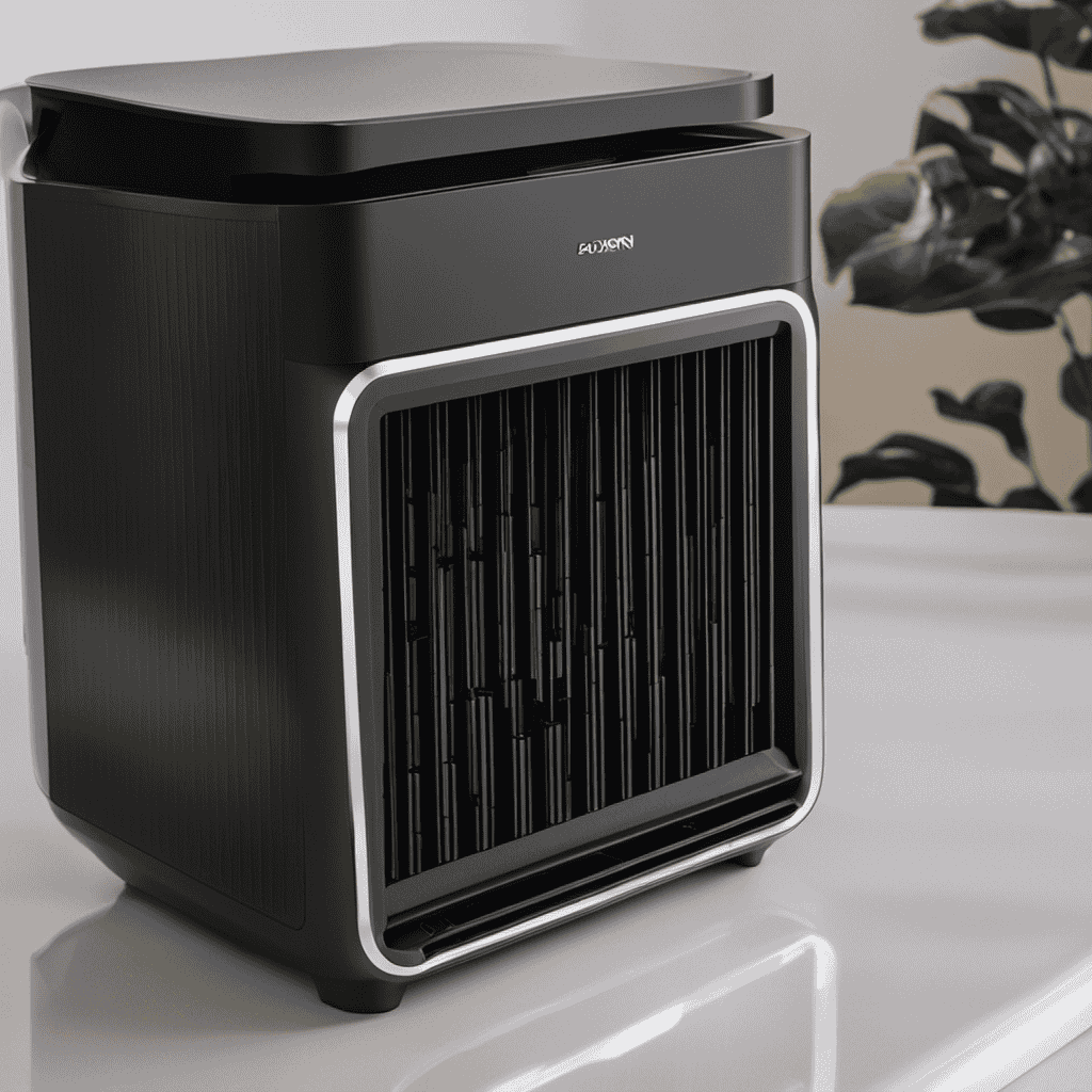 An image showcasing the step-by-step process of cleaning an Ionic Pro Air Purifier: hands gently removing the front grill, wiping the collection blades with a damp cloth, and reassembling the purifier with a satisfying click