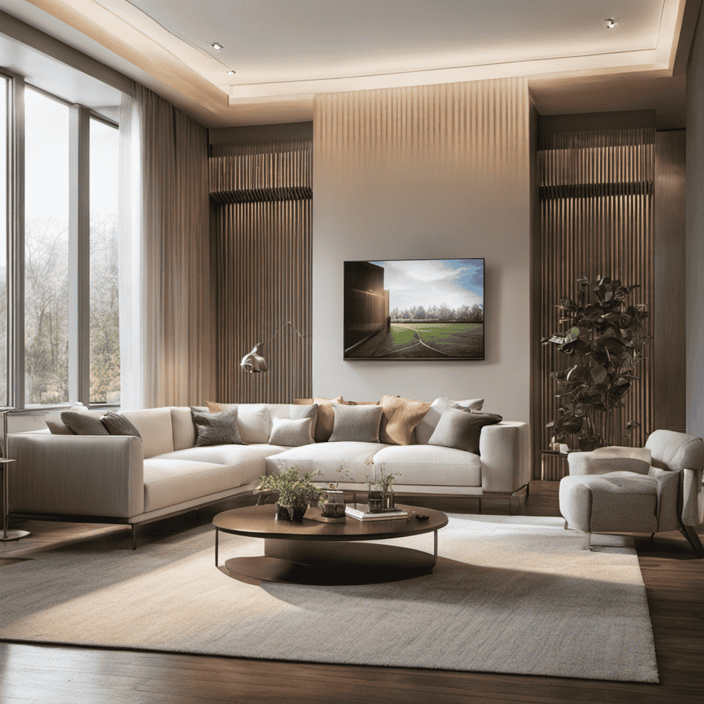 An image showcasing a serene living room scene, illuminated by soft natural light