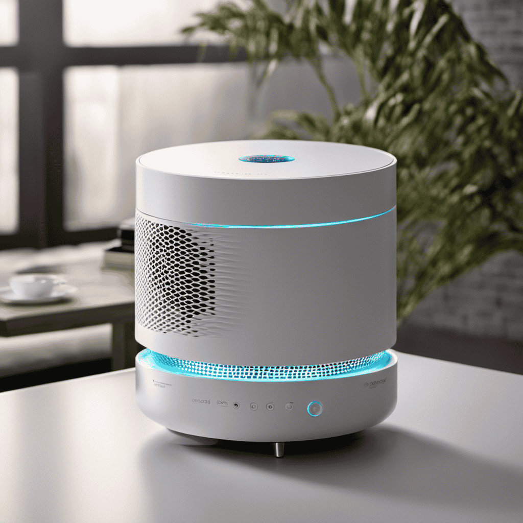 An image showcasing a sleek, modern sonic air purifier in action