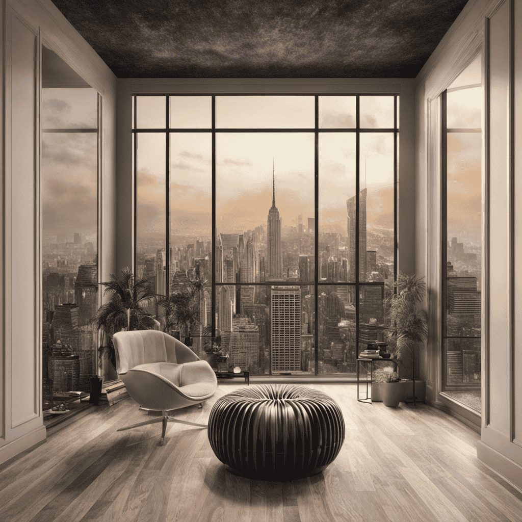 An image showcasing a room filled with polluted air particles