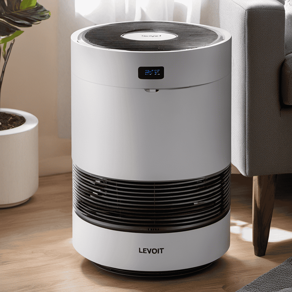 An image showcasing a Levoit Lv-H132 Air Purifier with its filter compartment open, revealing the filter