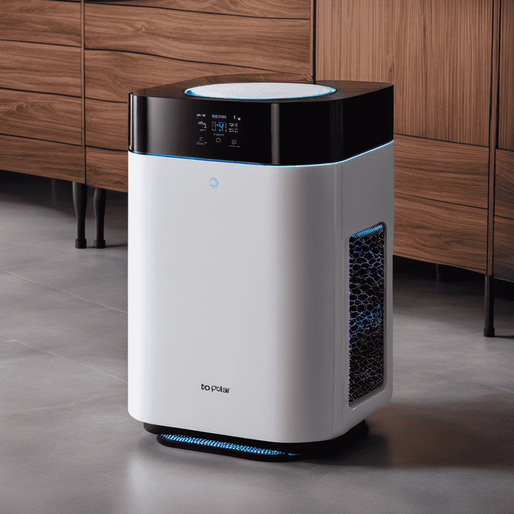 An image showcasing the inner workings of the Bo Polar Air Purifier, revealing the intricate system of HEPA filters, activated carbon layers, and UV-C light technology, all working harmoniously to eliminate airborne pollutants