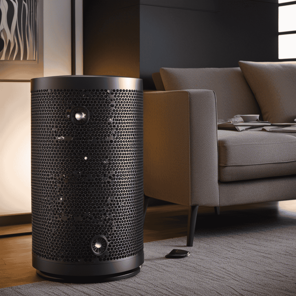 An image showcasing the intricate inner workings of the Dyson Air Purifier, capturing its advanced filtration system, including HEPA and activated carbon filters, seamlessly removing pollutants from the air