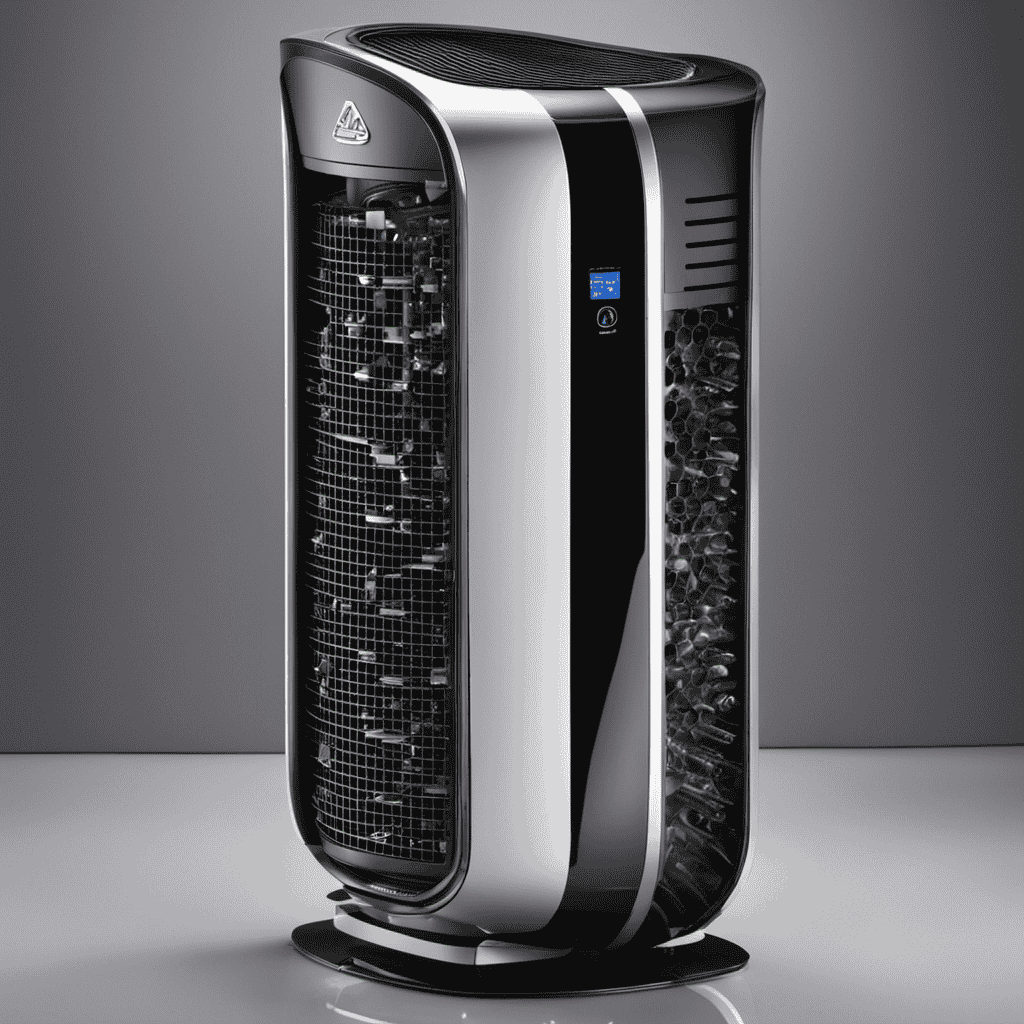 An image showcasing the inner workings of the Maz Air Purifier, revealing a cross-section view