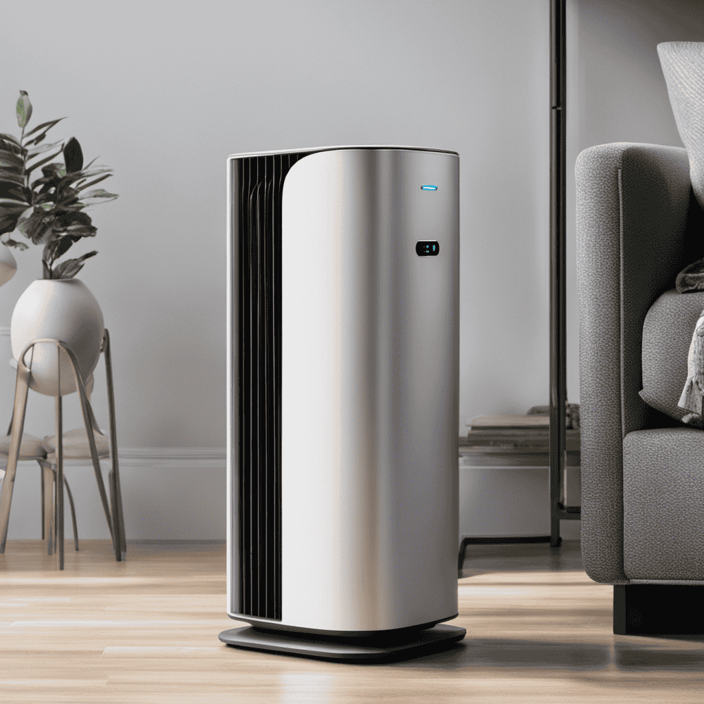 An image that showcases an air purifier seamlessly capturing and removing minuscule particles of dust, preventing them from infiltrating a computer system