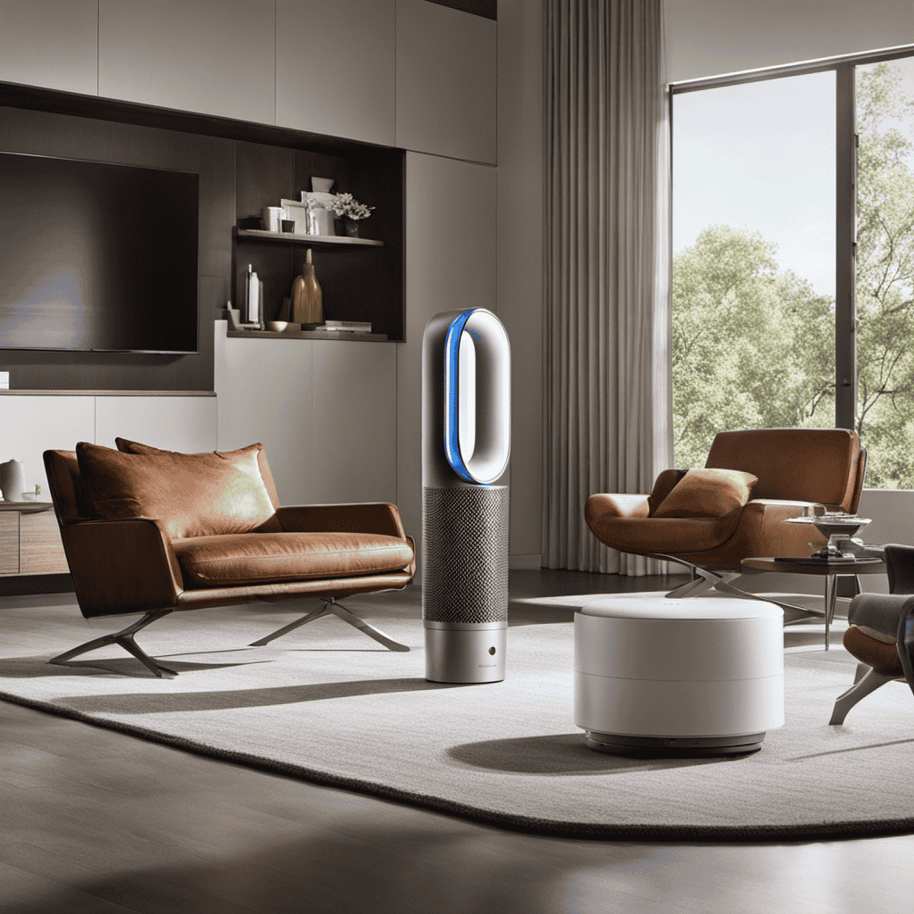 An image showcasing the Dyson Pure Link Air Purifier in action, capturing its sleek design as it effectively eliminates airborne pollutants