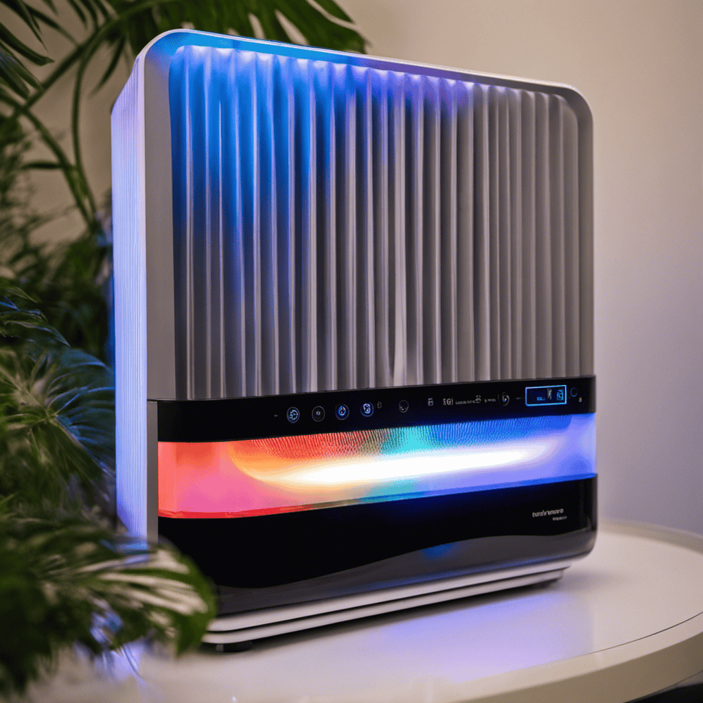 An image showcasing an ionizer air purifier in action, with vibrant colors