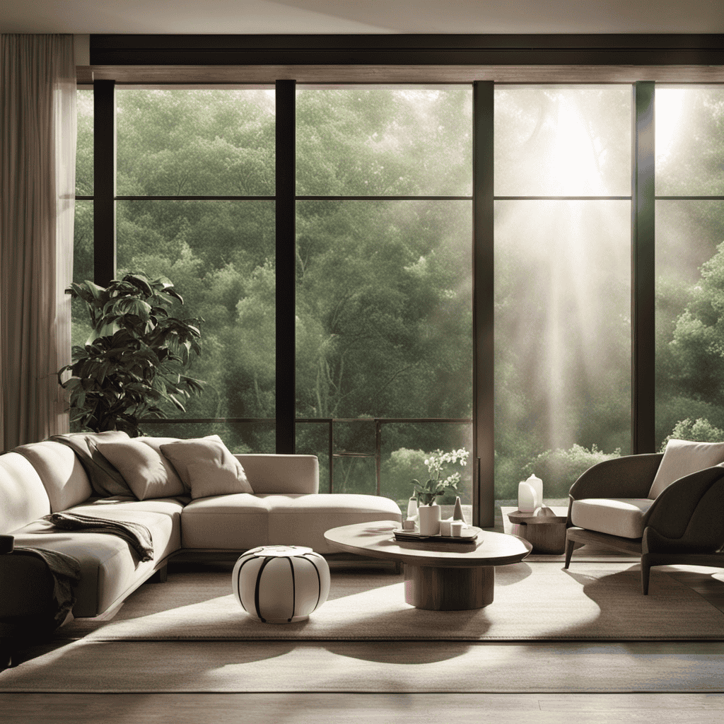 An image showcasing a serene living room with an air purifier placed strategically near a window