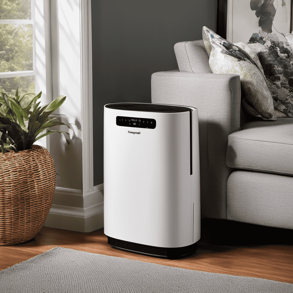 An image showcasing a close-up shot of a Honeywell HEPA air purifier in action, capturing the moment when it effectively eradicates unpleasant odors, leaving the air fresh and clean