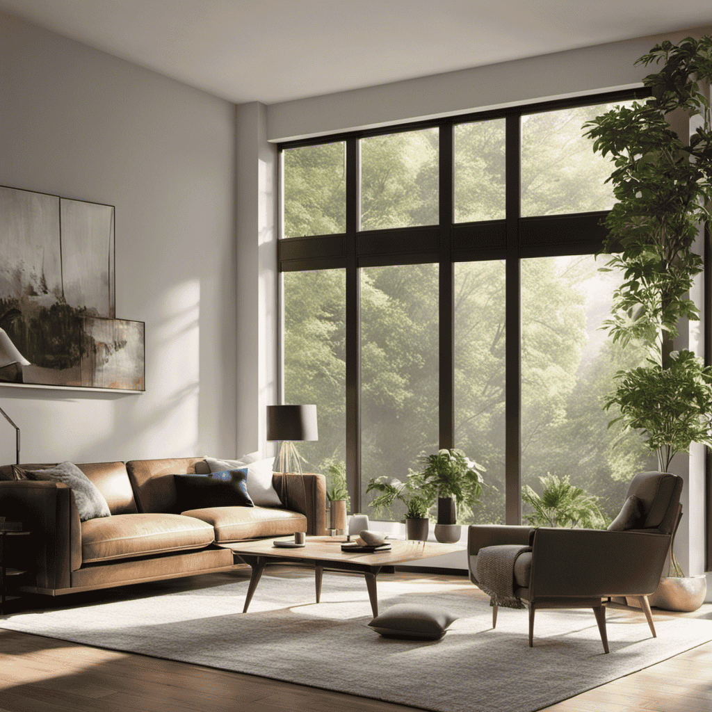 An image showcasing an inviting living room with sunlight streaming through clean windows