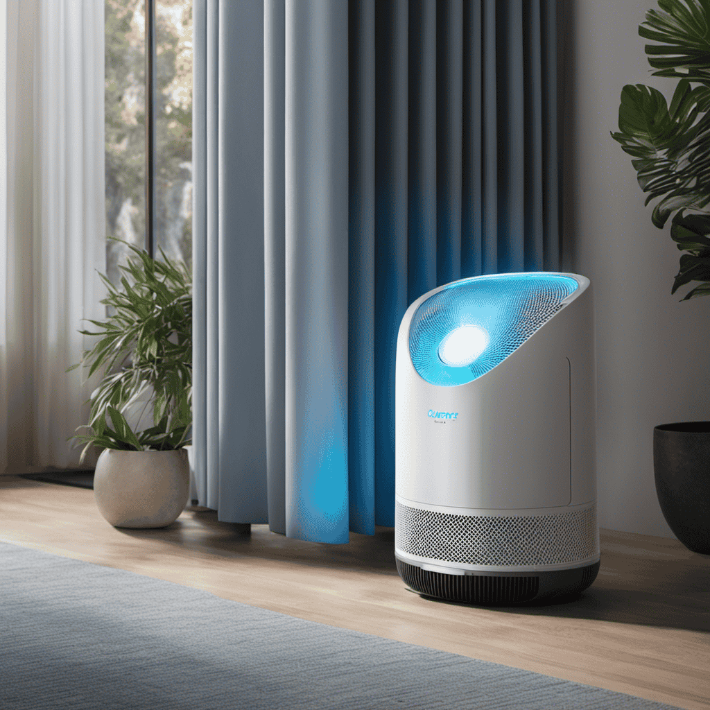 An image showcasing an air purifier, placed in a well-ventilated room with a serene ambiance