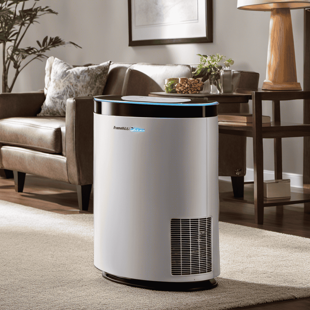 An image showcasing the Hamilton Beach Air Purifier 04386 blending seamlessly into a cozy living room