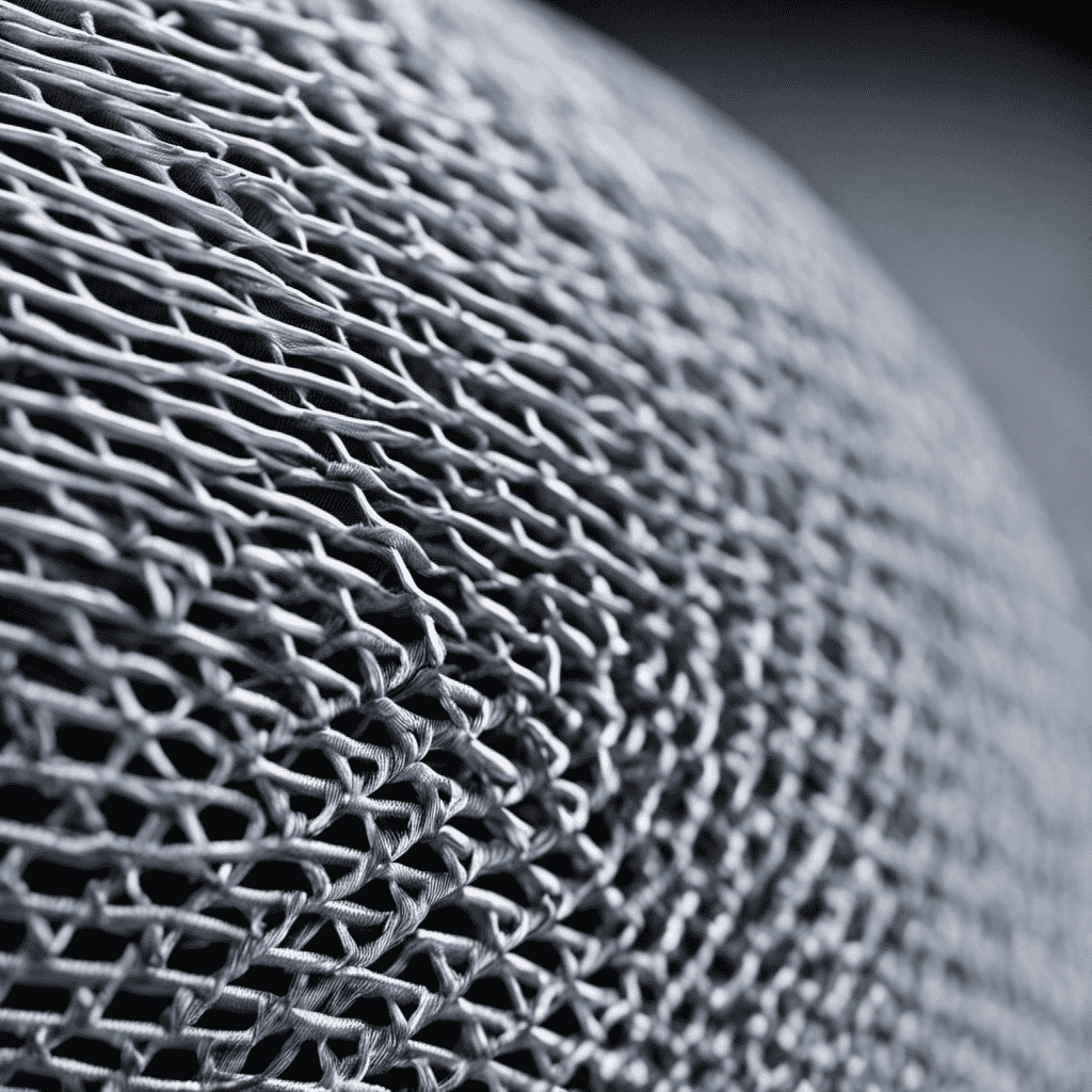 An image featuring a close-up shot of an air purifier's HEPA filter, showcasing its intricate network of fine fibers capturing airborne particles