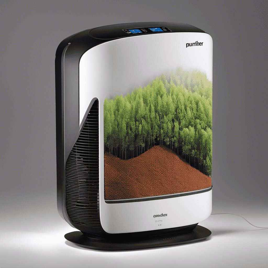 An image showcasing an open air purifier, with a calendar on the side displaying the date, surrounded by dust particles captured on the filter, indicating the need for maintenance and replacement