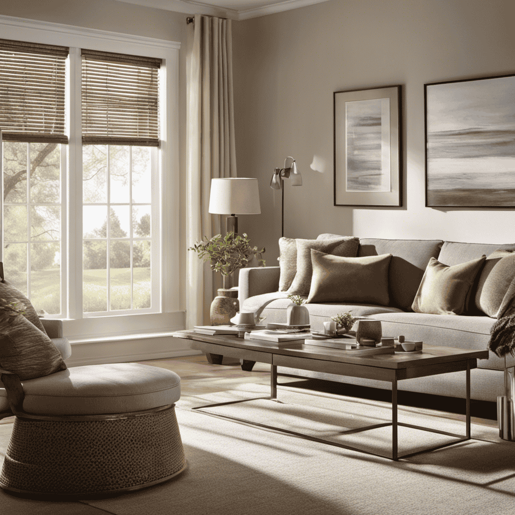 An image showcasing a serene living room with sunlight streaming in through clean windows