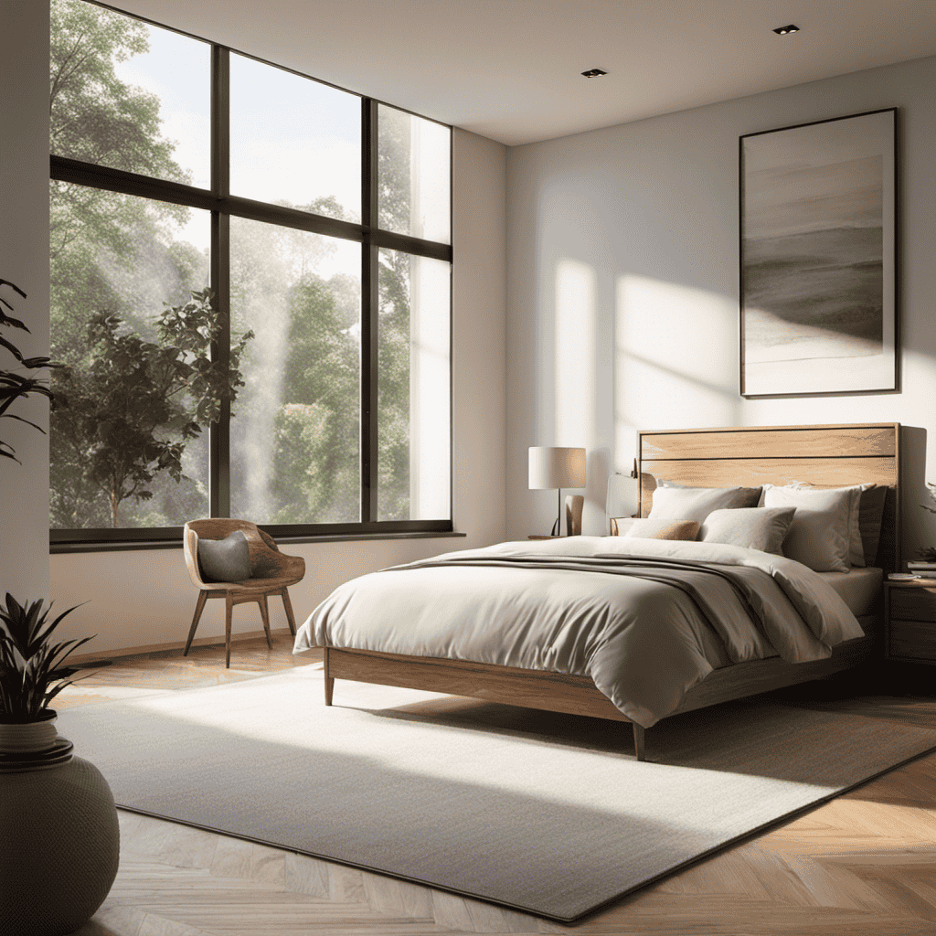 An image of a spacious bedroom with sunlight streaming through the window