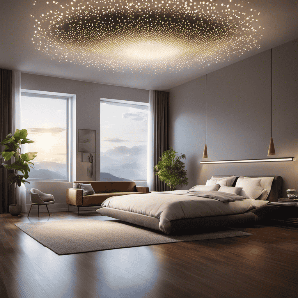 An image showcasing a spacious room filled with particles floating in the air